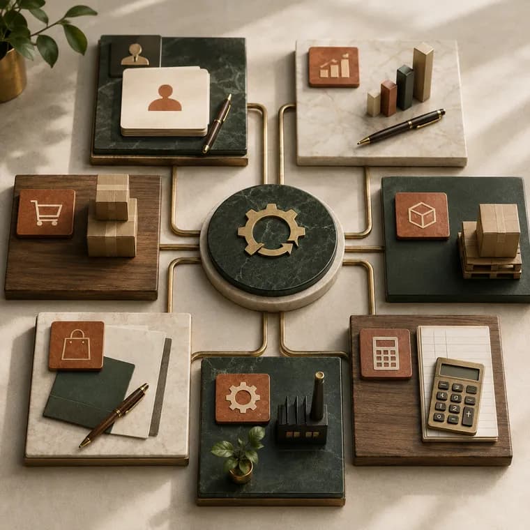 Connected workflow coordinating multiple business departments