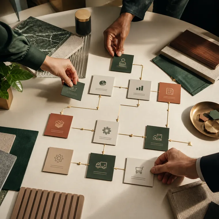 Consultants arranging a visual business workflow