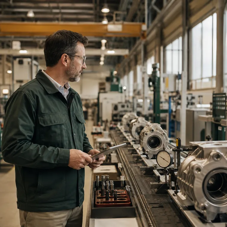 Production manager monitoring a modern manufacturing line